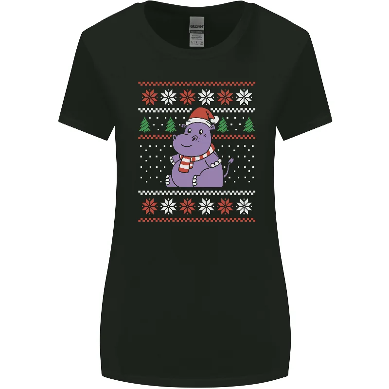 Christmas HIppo Xmas Hippopotamus Womens Wider Cut T-Shirt