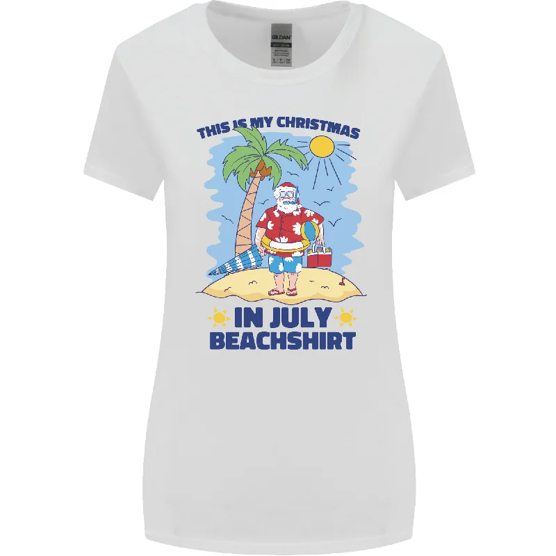 Christmas in July Summer Santa Clause Beach Womens Wider Cut T-Shirt