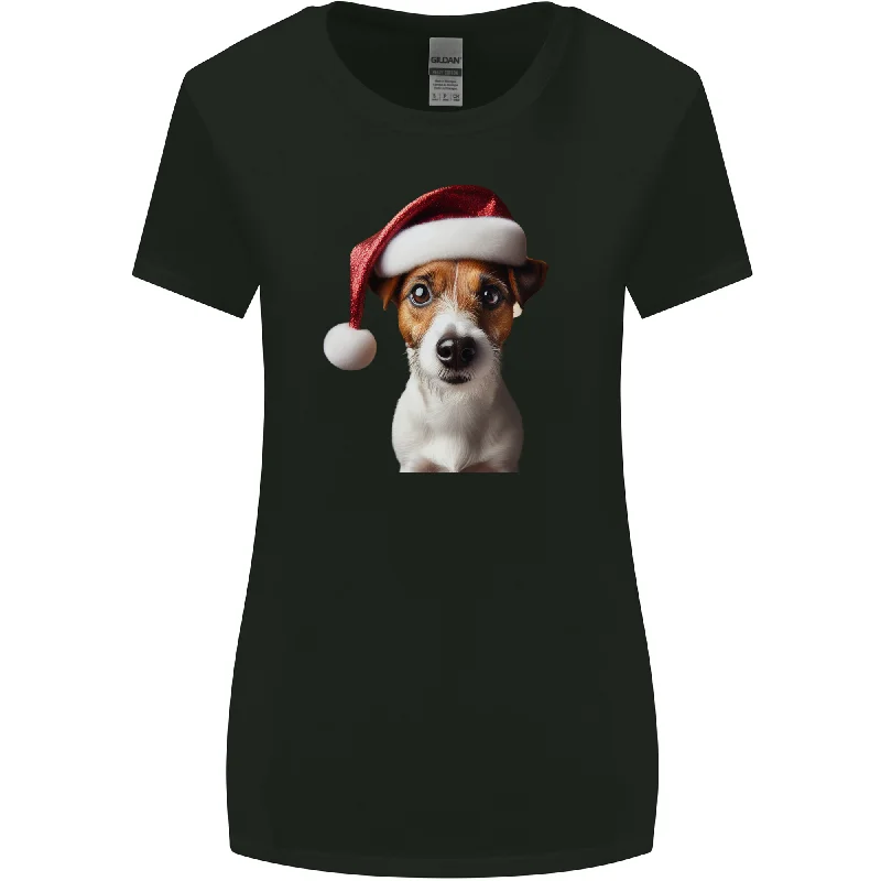 Christmas Jack Russell Dog Wearing an Xmas Hat Womens Wider Cut T-Shirt