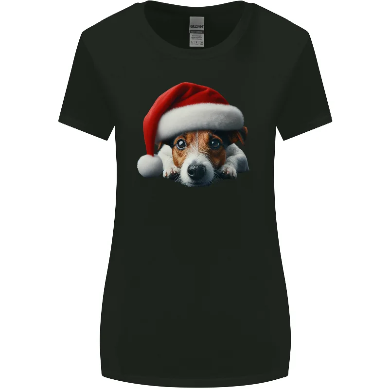 Christmas Jack Russell Wearing an Xmas Hat Dog Womens Wider Cut T-Shirt