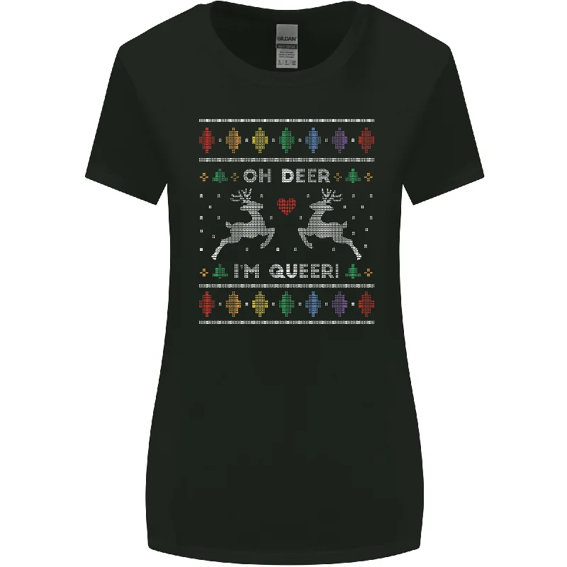 Christmas LGBT Oh Deer Im Queer Gay Pride Womens Wider Cut T-Shirt