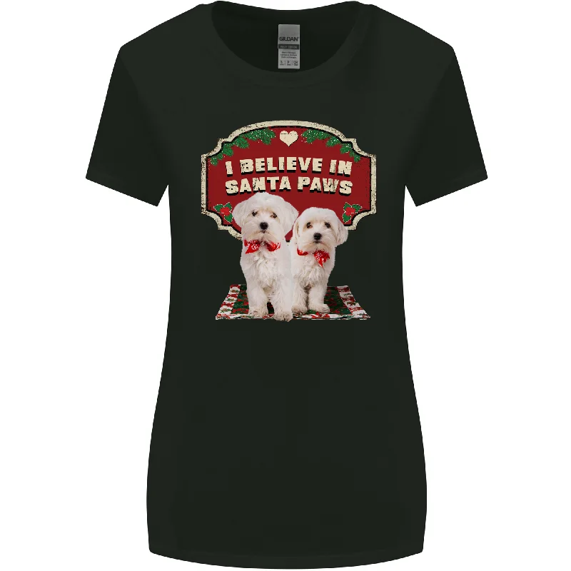 Christmas Maltese Funny Santa Paws Xmas Womens Wider Cut T-Shirt