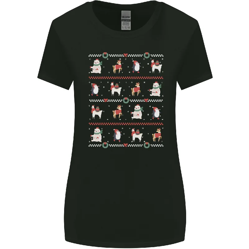 Christmas Penguin Llama Reindeer Bear Xmas Womens Wider Cut T-Shirt