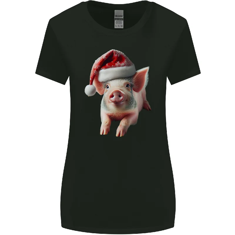 Christmas Pig Wearing Xmas Hats Piglets Womens Wider Cut T-Shirt