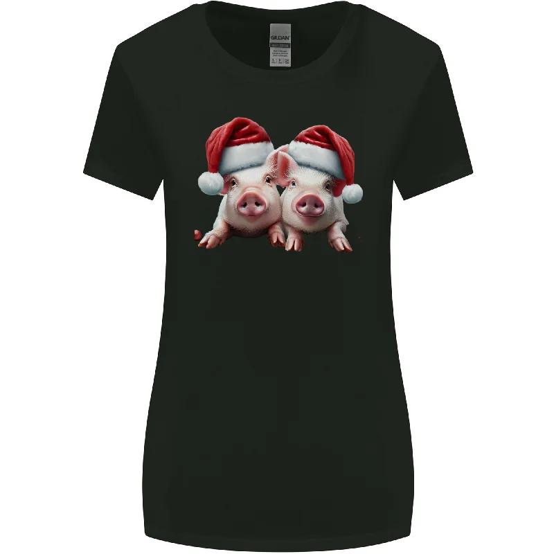 Christmas Piglets Wearing Xmas Hats Pig Womens Wider Cut T-Shirt