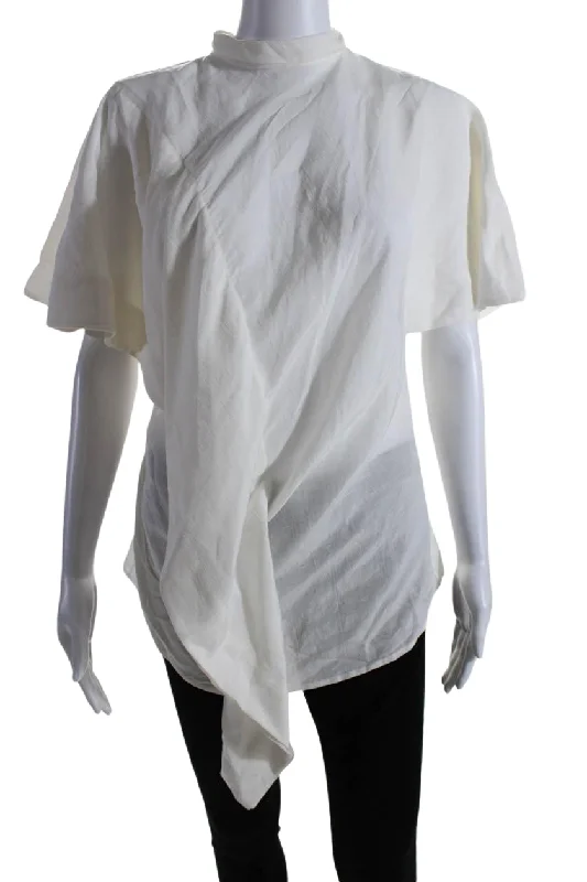Colville Women Linen Tie Neck Short Sleeves Love Blouse Ecru White Bell Sleeve Blouse Colville Women Linen Tie Neck Short Sleeves Love Blouse Ecru White Bell Sleeve Blouse