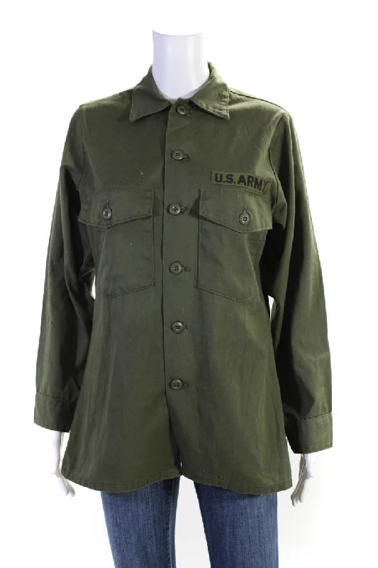 Denim Pony Womens Cotton Twill Patch Collared Button Up Shacket Top Green Satin Drape Blouse Denim Pony Womens Cotton Twill Patch Collared Button Up Shacket Top Green Satin Drape Blouse