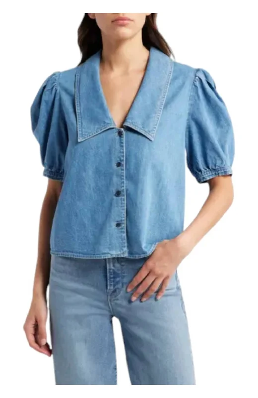 Denim Sailor Blouse In Starlet Sweetheart Neck Blouse