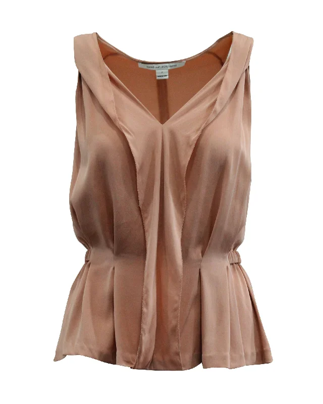 Diane Von Furstenberg Peplum Blouse in Pastel Pink Silk Ruffled Neck Blouse