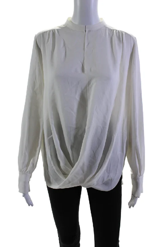 Dice Kayek Women Silk Chiffon High Neck Cut Out Long Sleeve Blouse White Lightweight Chiffon Blouse Dice Kayek Women Silk Chiffon High Neck Cut Out Long Sleeve Blouse White Lightweight Chiffon Blouse