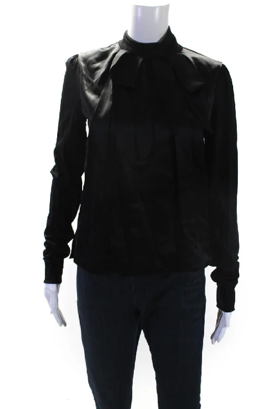 Dice Kayek Womens Long Sleeve Satin Turtleneck Top Blouse Black Sheer Mesh Blouse