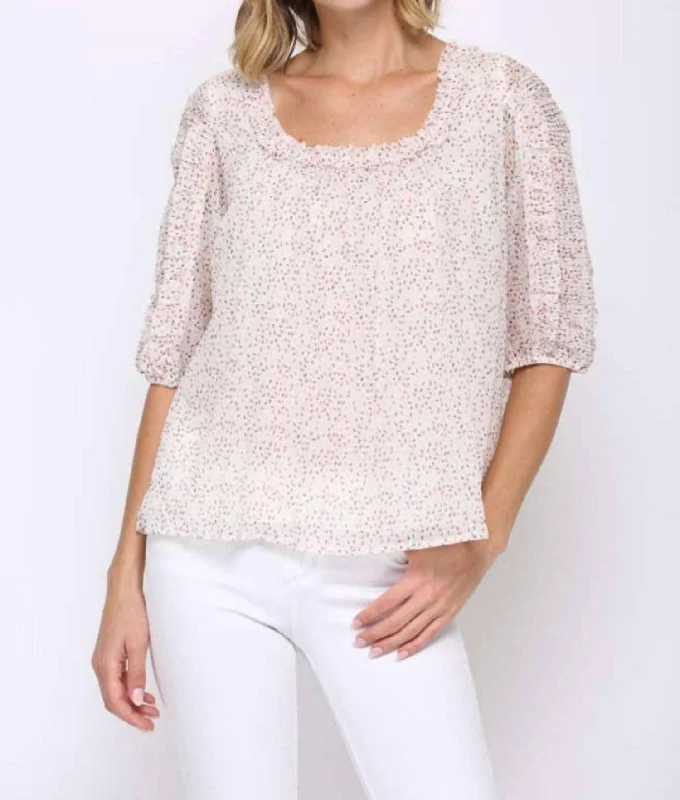 Dotted Chiffon Blouse In Blush Feminine Ruffle Blouse