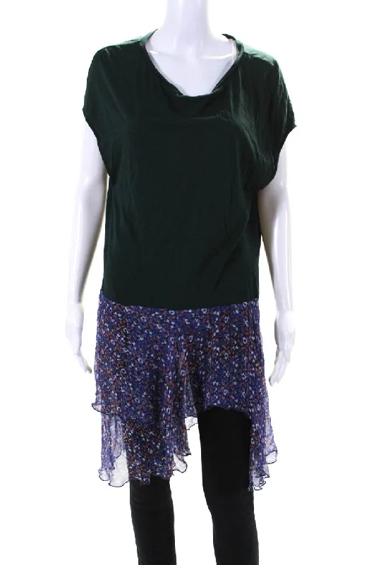 Dries Van Noten Womens Cotton Silk Short Sleeve Asymmetric Blouse Green Vintage Lace Blouse Dries Van Noten Womens Cotton Silk Short Sleeve Asymmetric Blouse Green Vintage Lace Blouse