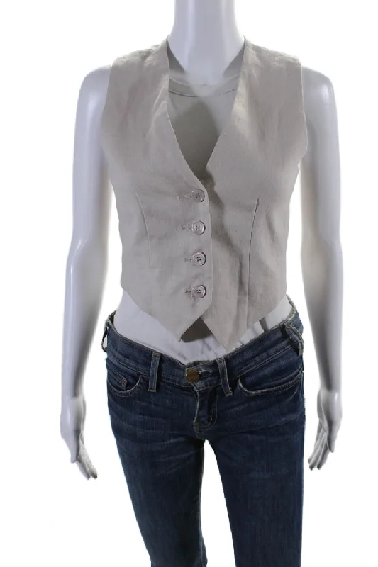 Enza Costa Womens Linen Darted Buttoned Sleeveless Vest Blouse Top Tan Sweetheart Neck Blouse Enza Costa Womens Linen Darted Buttoned Sleeveless Vest Blouse Top Tan Sweetheart Neck Blouse