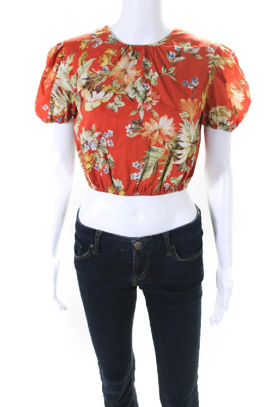 Erdem Women's Round Neck Short Sleeves Cotton Floral Cropped Top Blouse Relaxed Fit Blouse Erdem Women's Round Neck Short Sleeves Cotton Floral Cropped Top Blouse Relaxed Fit Blouse