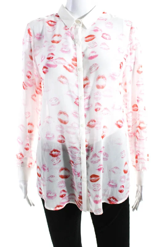 Erin Fetherston Womens Kiss Print Long Sleeve Button Up Blouse Top White Office-Ready Blouse Erin Fetherston Womens Kiss Print Long Sleeve Button Up Blouse Top White Office-Ready Blouse