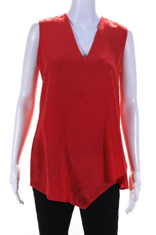 Etro Womens Surplice Handkerchief Hem Sleeveless Top Blouse Red Silk Elegant Office Blouse Etro Womens Surplice Handkerchief Hem Sleeveless Top Blouse Red Silk Elegant Office Blouse