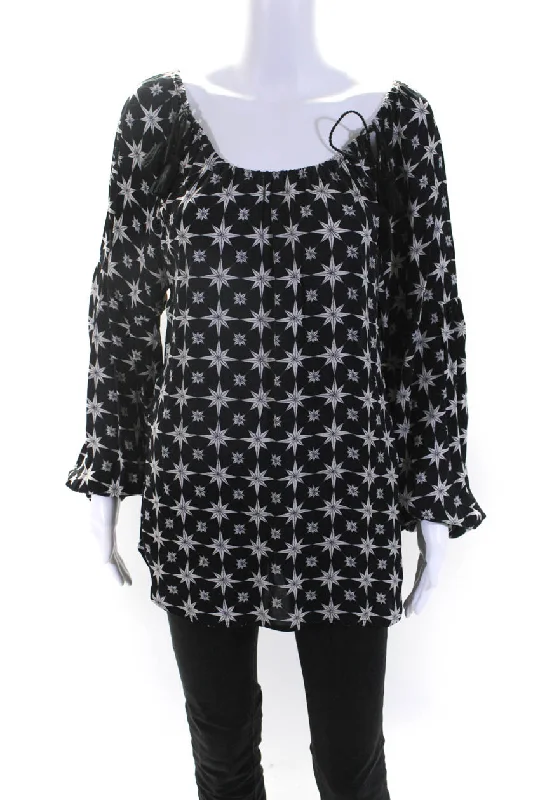 Figue Womens Marlie Off Shoulder Star Print Top Blouse Black White Smart Casual Blouse Figue Womens Marlie Off Shoulder Star Print Top Blouse Black White Smart Casual Blouse