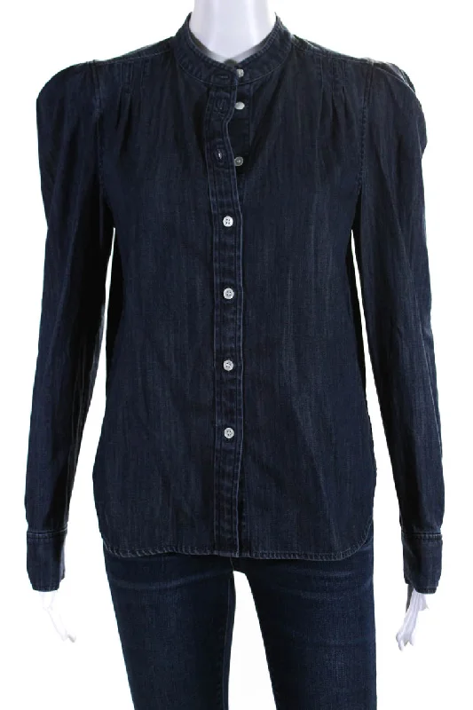 Frame Womens Cotton Buttoned-Up Long Sleeve Denim Blouse Top Blue Asymmetric Hem Blouse Frame Womens Cotton Buttoned-Up Long Sleeve Denim Blouse Top Blue Asymmetric Hem Blouse