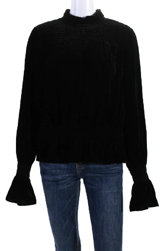 Frame Womens Crew Neck Cinched Velvet Long Sleeve Blouse Top Black Floral Chiffon Blouse Frame Womens Crew Neck Cinched Velvet Long Sleeve Blouse Top Black Floral Chiffon Blouse