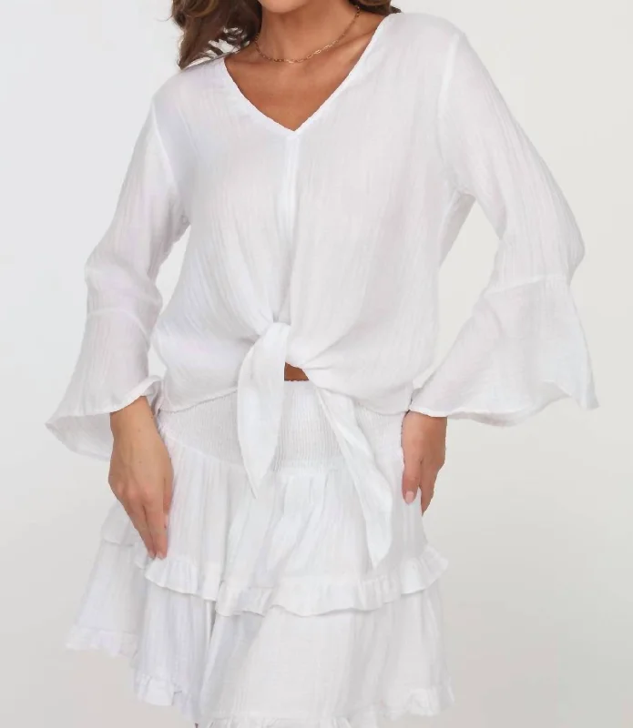 Gauze Tie Fit Blouse In White Classic White Blouse