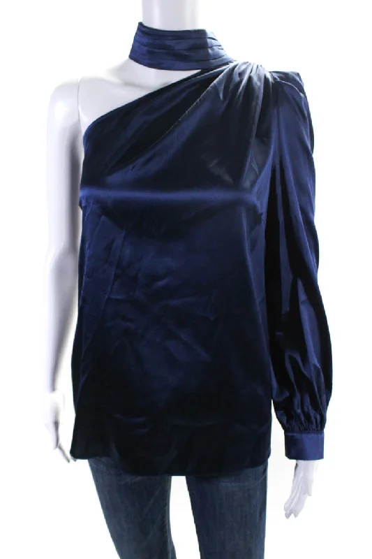 Generation Love Womens Blue Silk Blend Choker One Shoulder Blouse Top Elegant Peplum Blouse Generation Love Womens Blue Silk Blend Choker One Shoulder Blouse Top Elegant Peplum Blouse