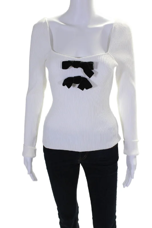 Generation Love Womens Coralie Velvet Bow Square Neck Blouse White Delicate Bow Blouse Generation Love Womens Coralie Velvet Bow Square Neck Blouse White Delicate Bow Blouse