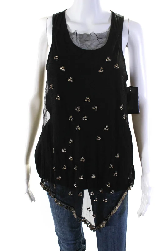 Givenchy Womens Black Mesh Crystal Embellished Sleeveless Blouse Top Pleated Collar Blouse Givenchy Womens Black Mesh Crystal Embellished Sleeveless Blouse Top Pleated Collar Blouse