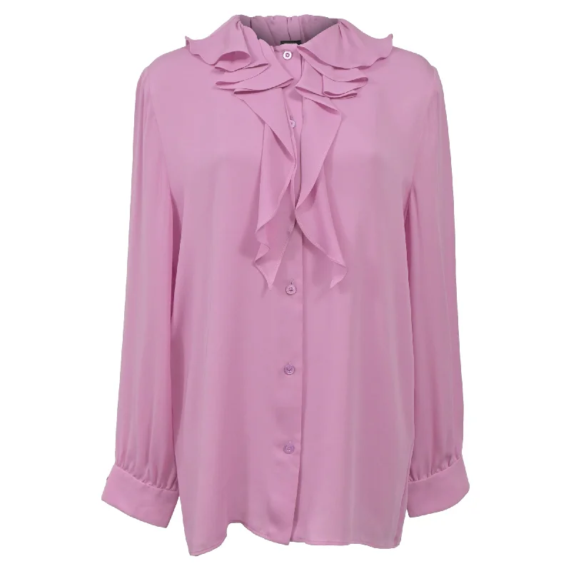 Gucci 2015 Re-Edition Blouse in Pink Silk Chic Off-Shoulder Blouse