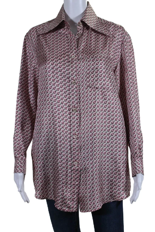 Gucci Womens Silk Striped Abstract Collared Buttoned Blouse Pink Slim Fit Blouse