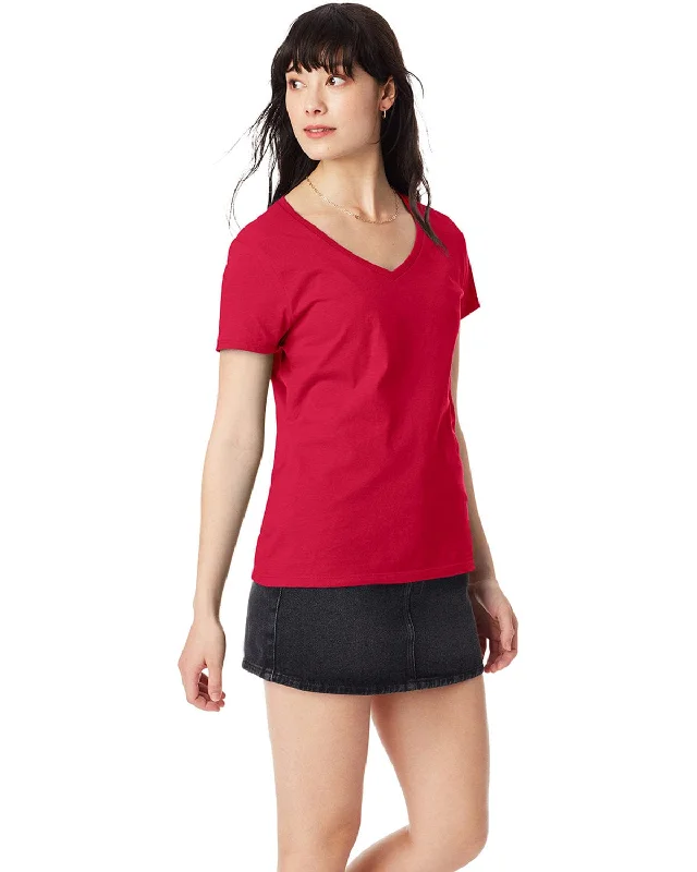 Hanes Ladies Ringspun Cotton Nano V-Neck T-Shirt | Deep Red