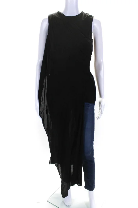 Herve L. Leroux Couture Womens Draped Ruched High Low Blouse Black Casual Relaxed Blouse Herve L. Leroux Couture Womens Draped Ruched High Low Blouse Black Casual Relaxed Blouse
