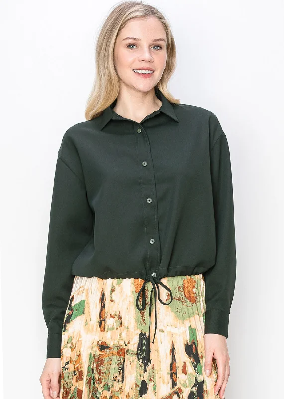 Hunter Green Button-Down Blouse Casual Relaxed Blouse