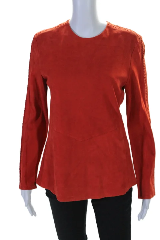 In Transit 2 Women's Round Neck Long Sleeves Leather Tunic Blouse Red Gathered Detail Blouse In Transit 2 Women's Round Neck Long Sleeves Leather Tunic Blouse Red Gathered Detail Blouse