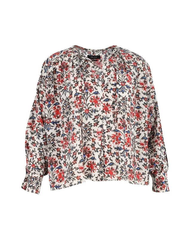Isabel Marant Amba Floral Long-Sleeve Blouse in Multicolor Silk Everyday Stylish Blouse