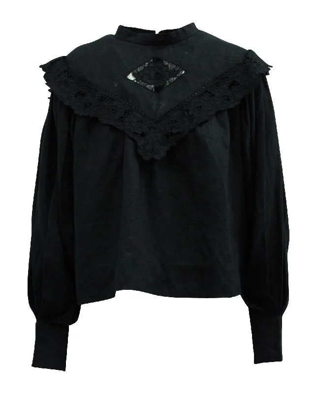Isabel Marant Étoile Elija Dolman-Sleeve Blouse in Black Linen Loose Fit Blouse