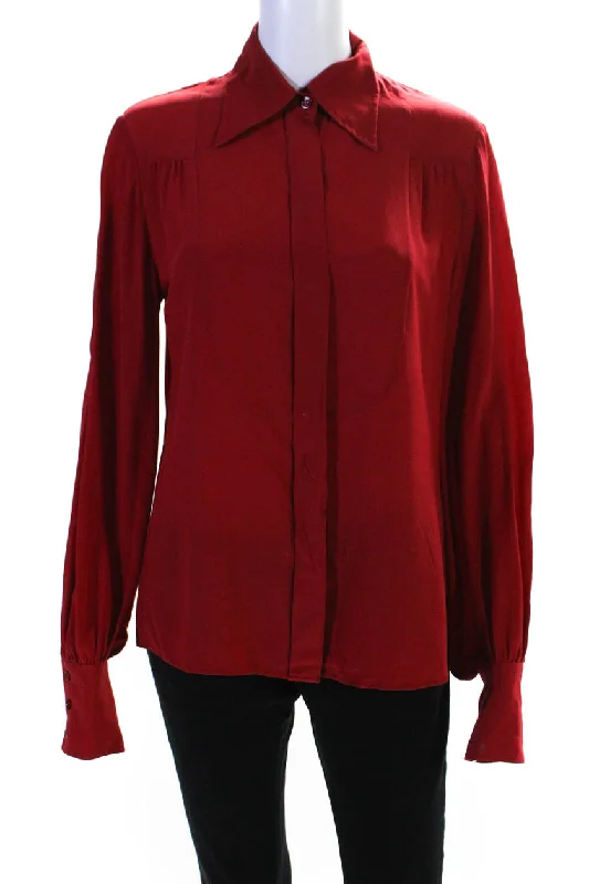 Isabel Marant Womens Bright Red Collar Long Sleeve Button Down Blouse Top Satin Drape Blouse Isabel Marant Womens Bright Red Collar Long Sleeve Button Down Blouse Top Satin Drape Blouse