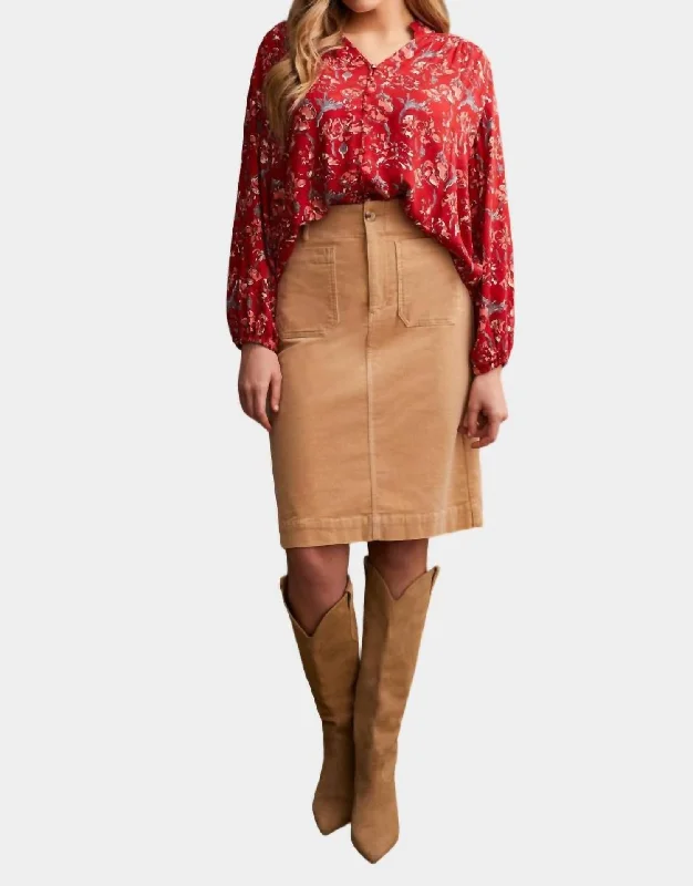 Jacquard Challis Button Up Blouse In Scarlet Casual Relaxed Fit Blouse