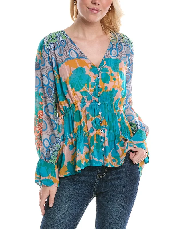 Johnny Was Cherika Jordie Blouse Collared Satin Blouse