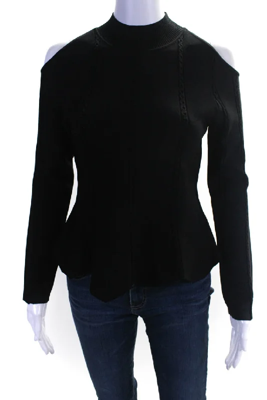 Jonathan Simkhai Womens Scalloped Hem Cold Shoulder Blouse Top Black Drape Neck Blouse Jonathan Simkhai Womens Scalloped Hem Cold Shoulder Blouse Top Black Drape Neck Blouse