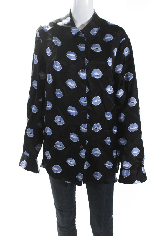 Khaite Womens Graphic Print Collared Cuff Long Sleeve Button Blouse Black Elegant Silk Blouse Khaite Womens Graphic Print Collared Cuff Long Sleeve Button Blouse Black Elegant Silk Blouse