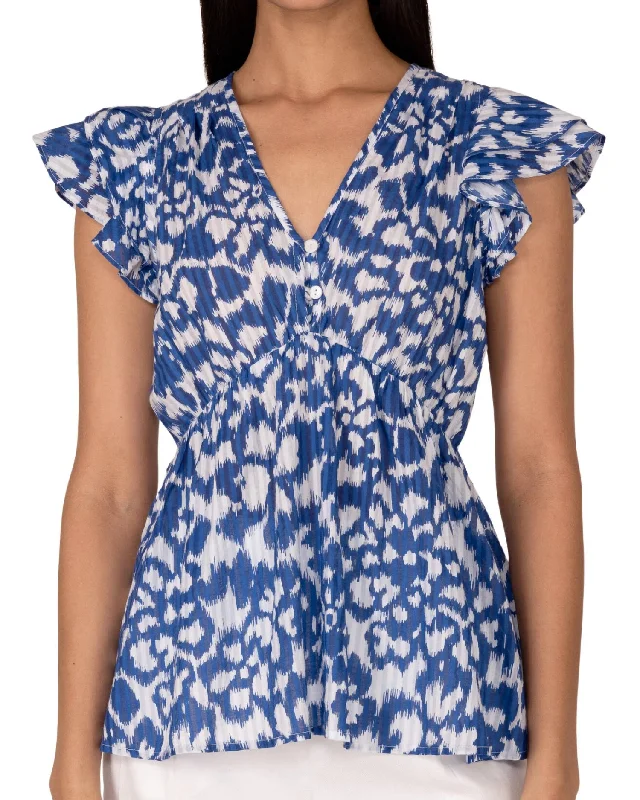 Kira Top Blouse In Bluing Satin Long Blouse