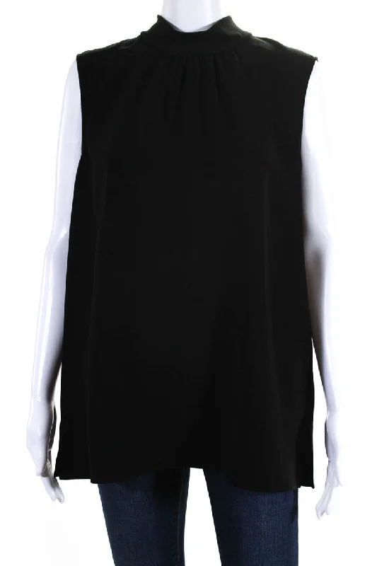 Lafayette 148 New York Womens Split Hem Sleeveless Tie Neck Blouse Black Polished Work Blouse Lafayette 148 New York Womens Split Hem Sleeveless Tie Neck Blouse Black Polished Work Blouse