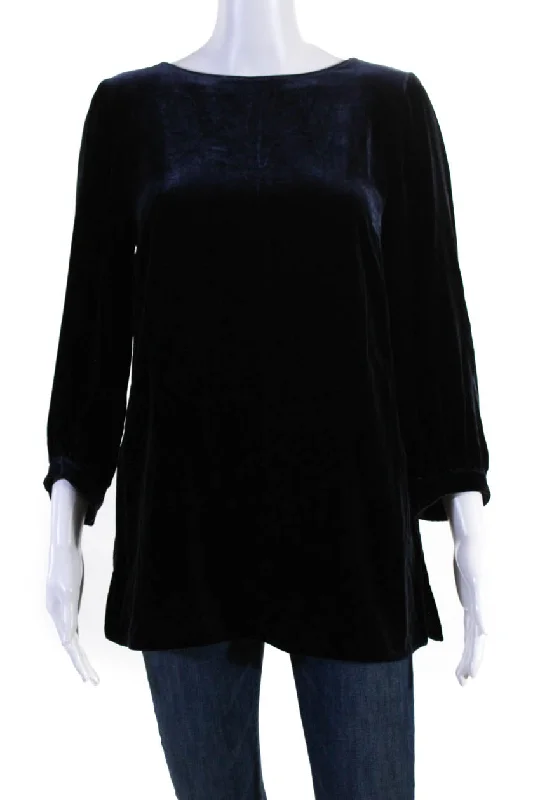 Lafayette 148 New York Womens Velvet Gaia Blouse Blue Feminine Puff Blouse