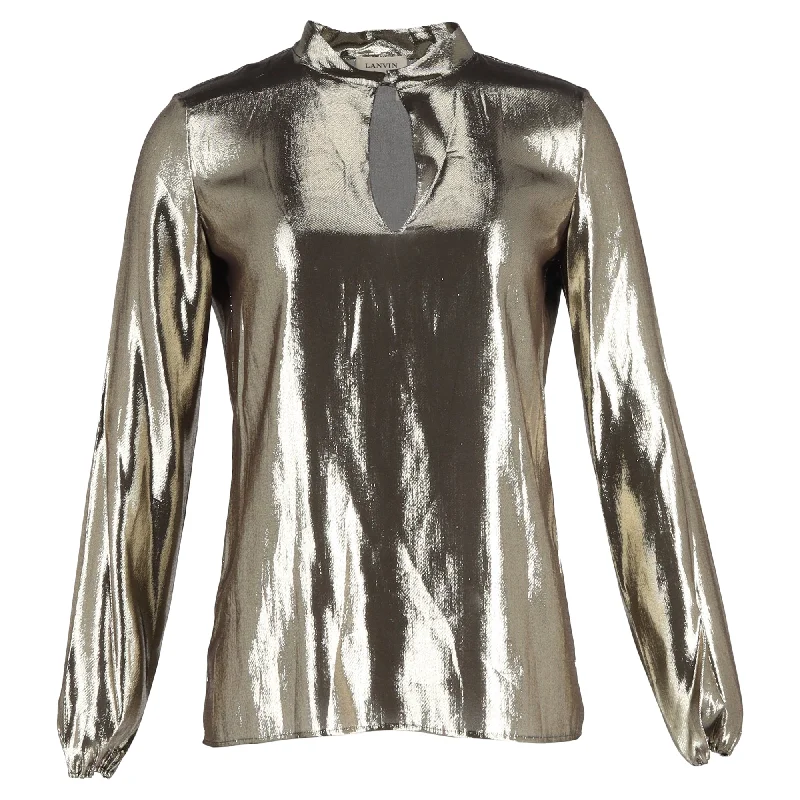 Lanvin Teardrop Lamé Blouse in Gold Silk Chic Ruffle Blouse