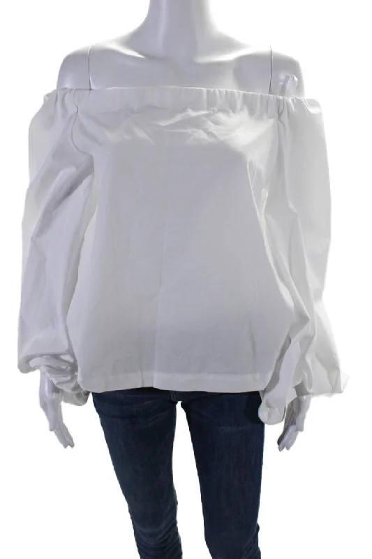 Le Superbe Womens Long Sleeves Off The Shoulder Blouse White Cotton Peter Pan Blouse Le Superbe Womens Long Sleeves Off The Shoulder Blouse White Cotton Peter Pan Blouse