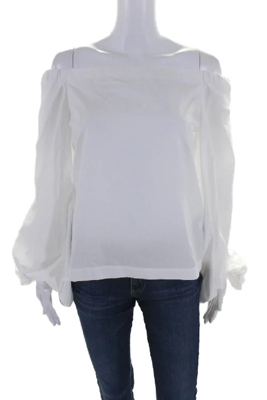 Le Superbe Womens Long Sleeves Off The Shoulder Blouse White Cotton Elegant Lace Blouse Le Superbe Womens Long Sleeves Off The Shoulder Blouse White Cotton Elegant Lace Blouse