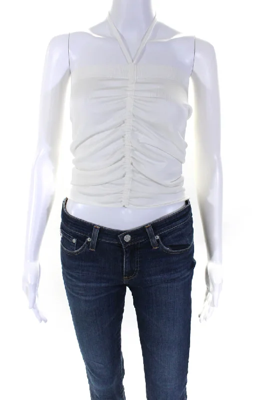 Loewe Womens Tight-Knit Ruched Strapless Halter Neck Blouse Top White Sweetheart Neck Blouse Loewe Womens Tight-Knit Ruched Strapless Halter Neck Blouse Top White Sweetheart Neck Blouse