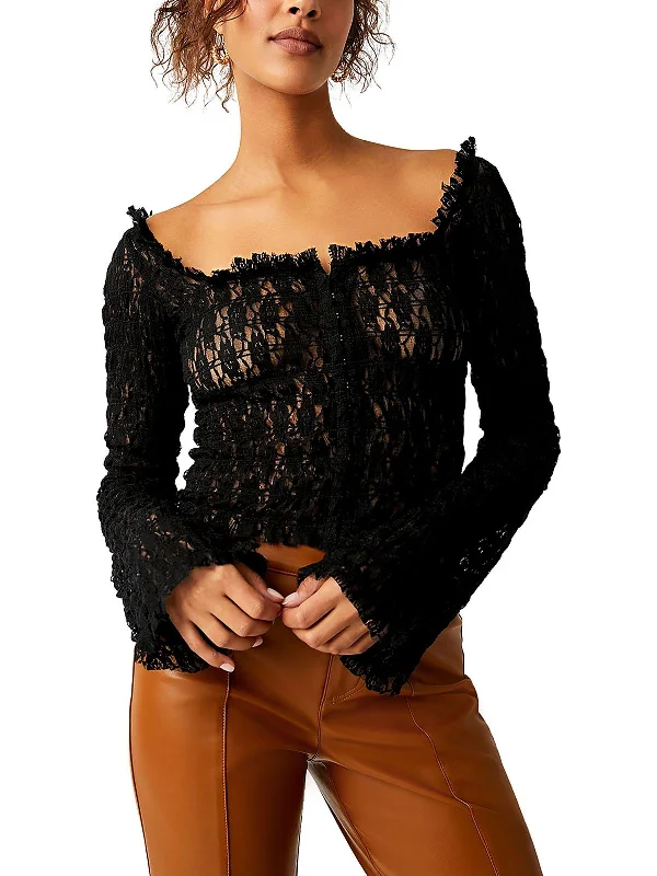 Madison Womens Lace Sheer Blouse Playful Puff Blouse