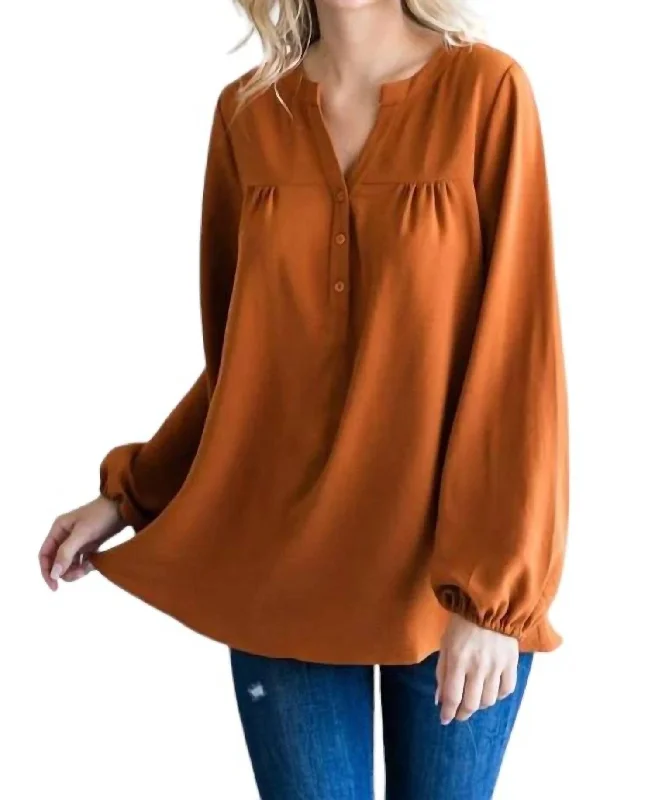 Makin' Memories Top Blouse In Copper Orange Off-Shoulder Wrap Blouse